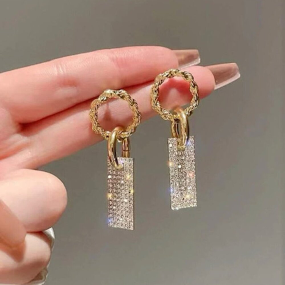 Rhinestone Square Decor Earrings for women for birthday gift